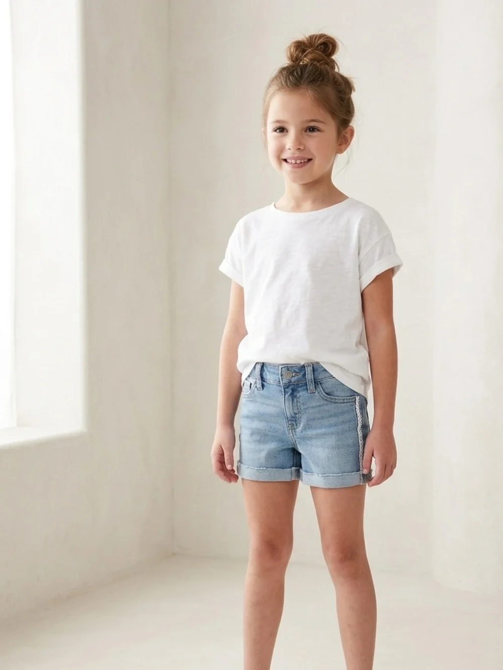 Old Navy Light Blue Denim Shorts with White Lace Trim